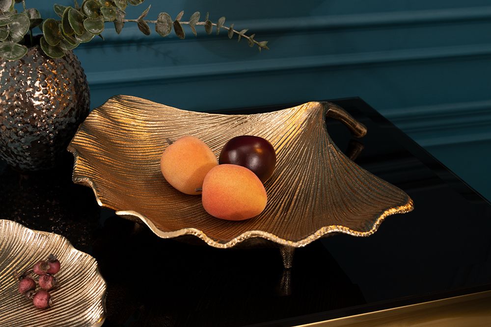 Dekorative Schale GINKGO 45cm gold handmade Metall