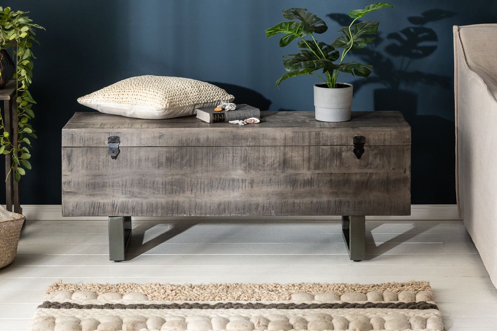 Industrial Truhenbank FACTORY LOFT 115cm Mangoholz grau Sitzbank