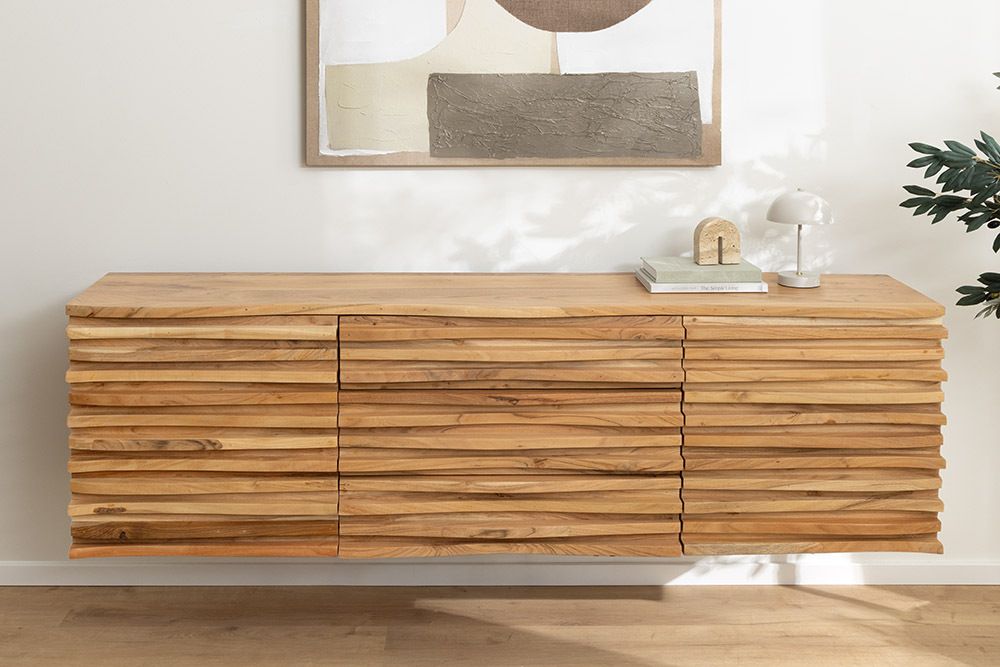 Hängendes Sideboard RELIEF 175cm natur Akazie Massivholz mit Schubladen