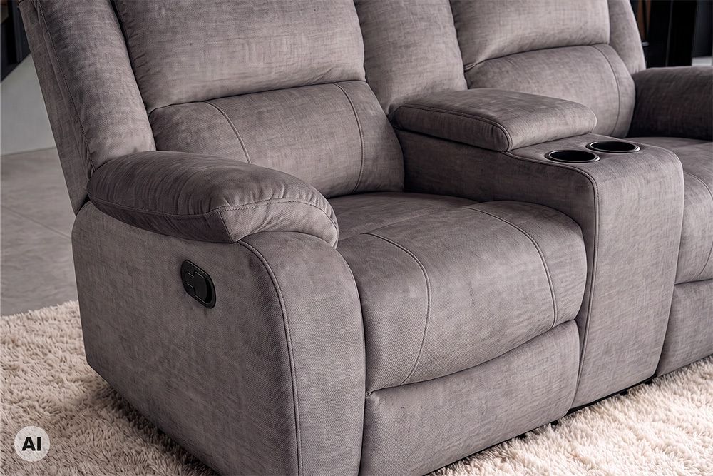 Exklusiver 2er Kinosessel HOLLYWOOD grau hochwertiger Vogue Veloursstoff mit Cupholder