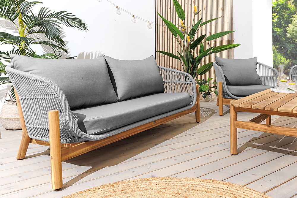 Wetterfestes Gartenlounge Set ROPE grau natur Akazienholz Aluminium inkl. Tisch Sitzpolster