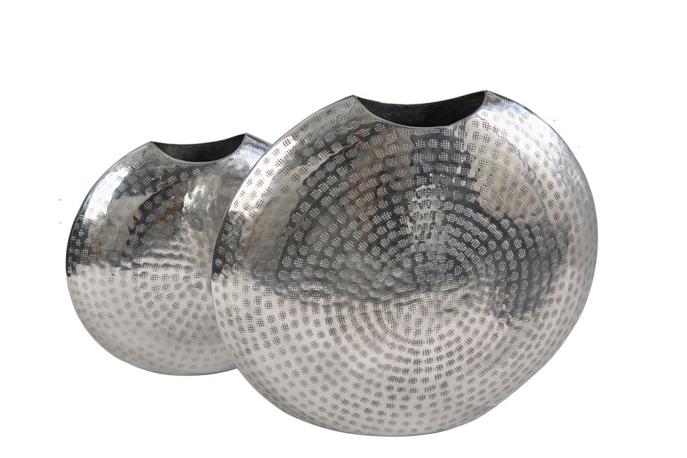 Elegantes Vasen 2er Set ORIENTAL 44cm silber im Grid Hammerschlag Design