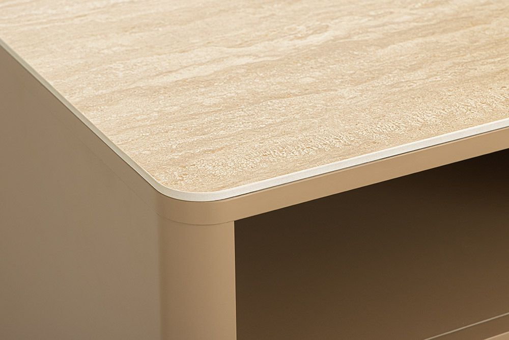 Design Nachttisch SAVOY 50cm grau beige greige Keramik Travertin Beistelltisch