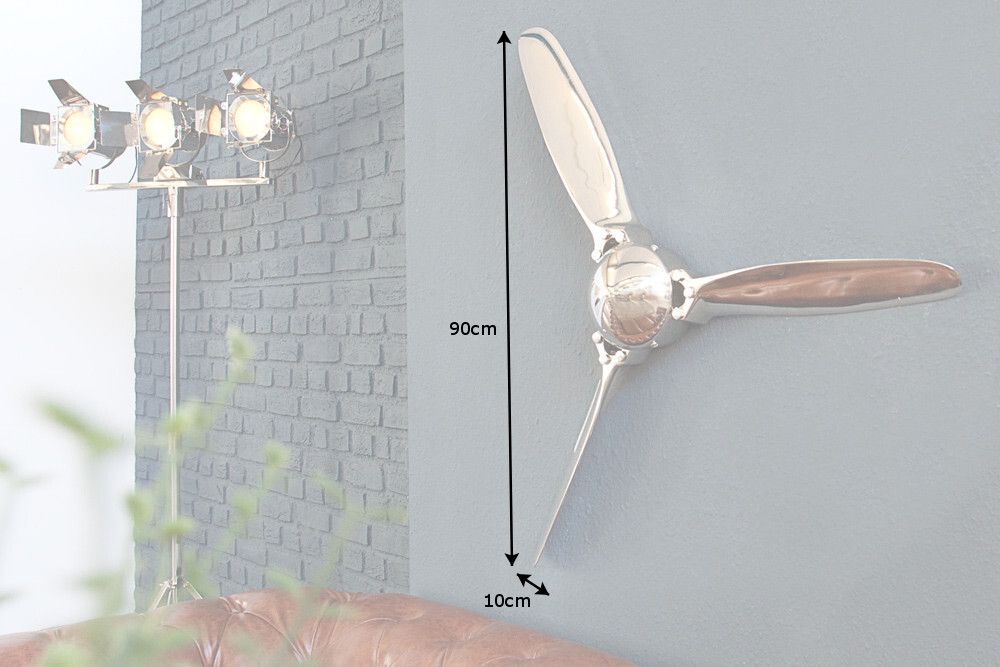 Authentische Wanddekoration SCREW III 90cm silber Flugzeug Propeller