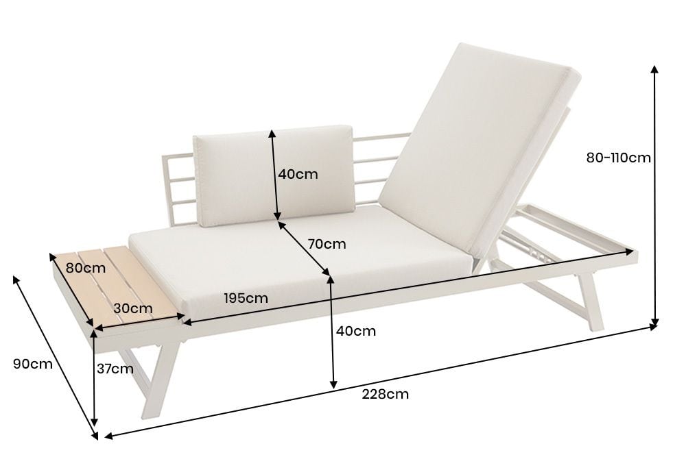 Verstellbare Gartenlounge MODULAR MIAMI 230cm champagner greige Gartensofa oder Gartenliege