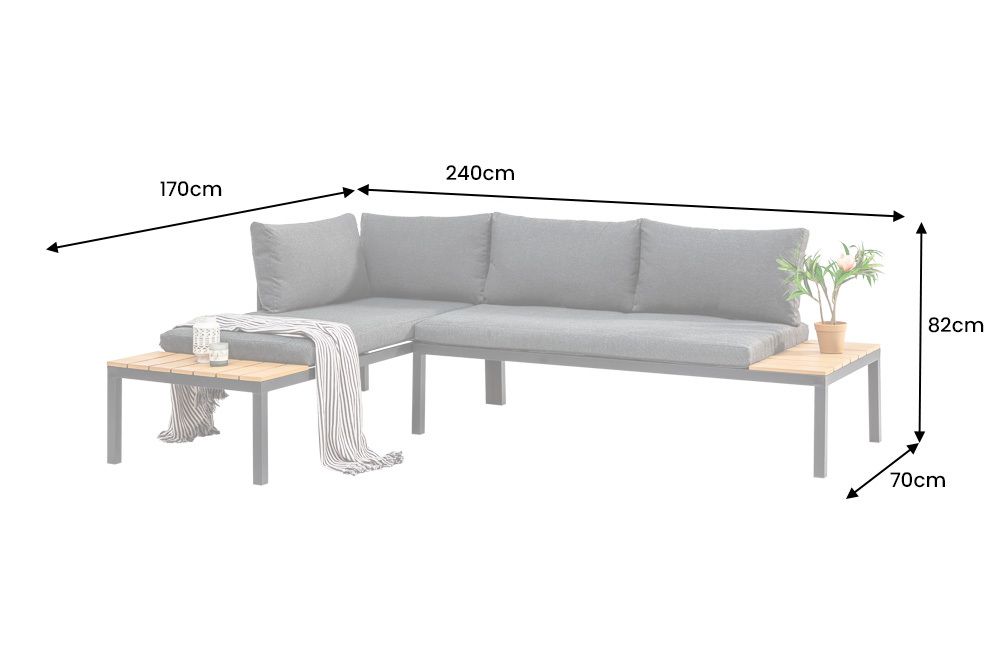 Modulare Garten Sitzgruppe ORLANDO LOUNGE 240cm anthrazit Aluminium wetterfest inkl. Kissen