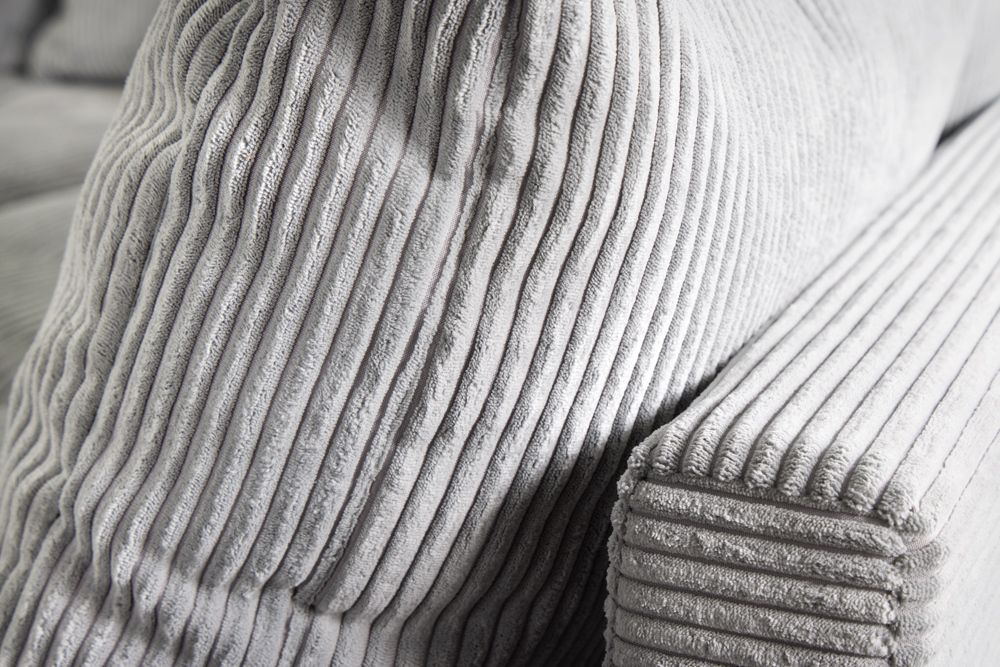 Modernes Ecksofa KENT 220cm hellgrau Cord inkl. Hocker Federkern L-Form Wohnlandschaft