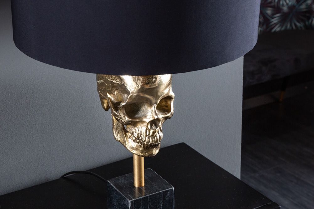 Extravagante Tischlampe SKULL 56cm schwarz gold Metall Totenkopf Skulptur Leuchte
