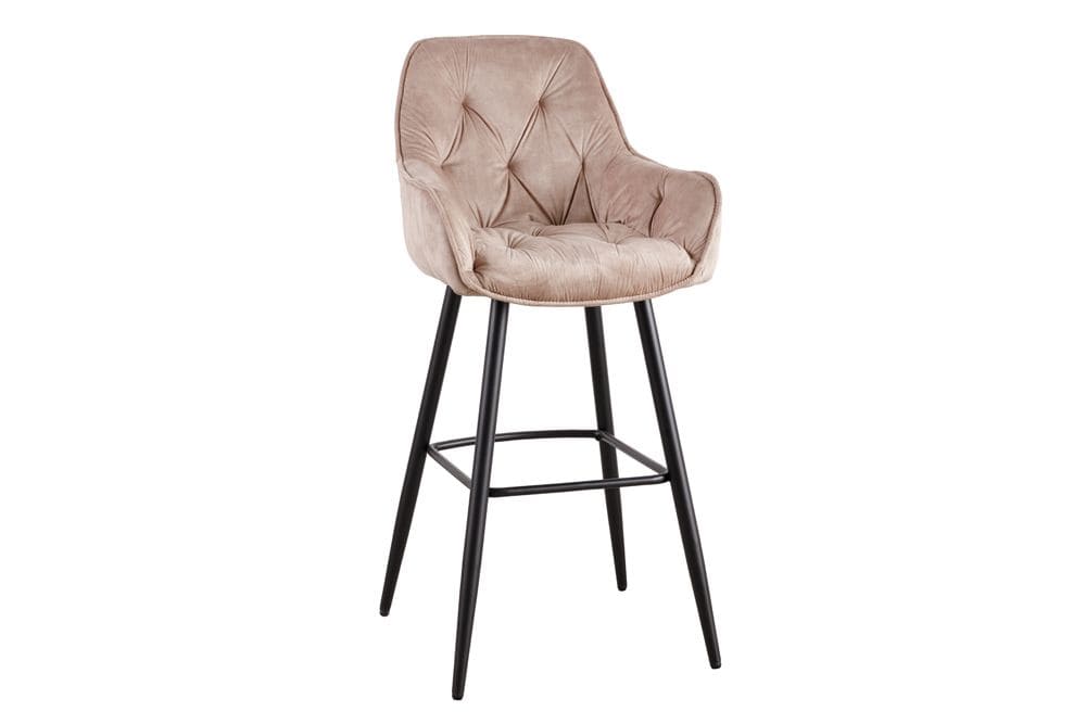 Design Barhocker MILANO champagner beige Samt Barstuhl mit Lehne Metall schwarz