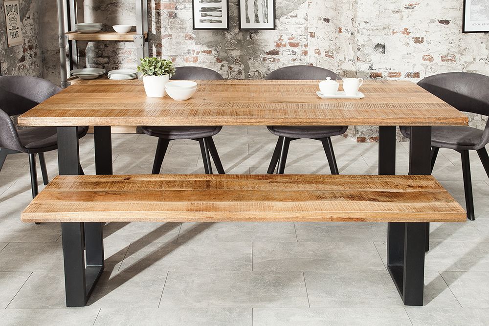 Design Sitzbank IRON CRAFT 170cm Mangoholz Eisen Industrial Design