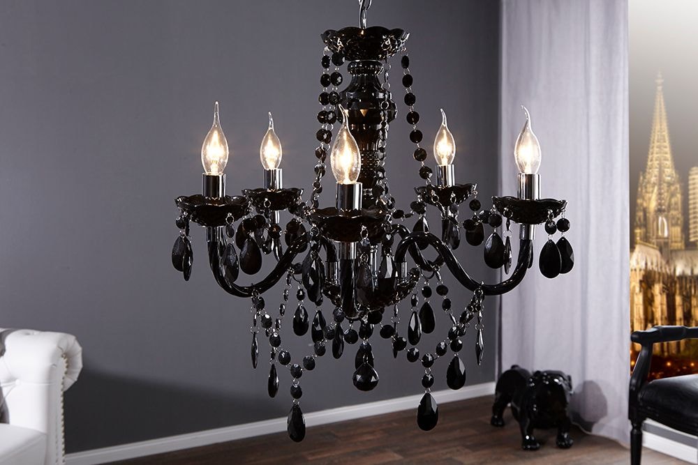 Eleganter Kronleuchter  BLACK CRYSTAL 55cm schwarz Acryl 5-armig Lüster