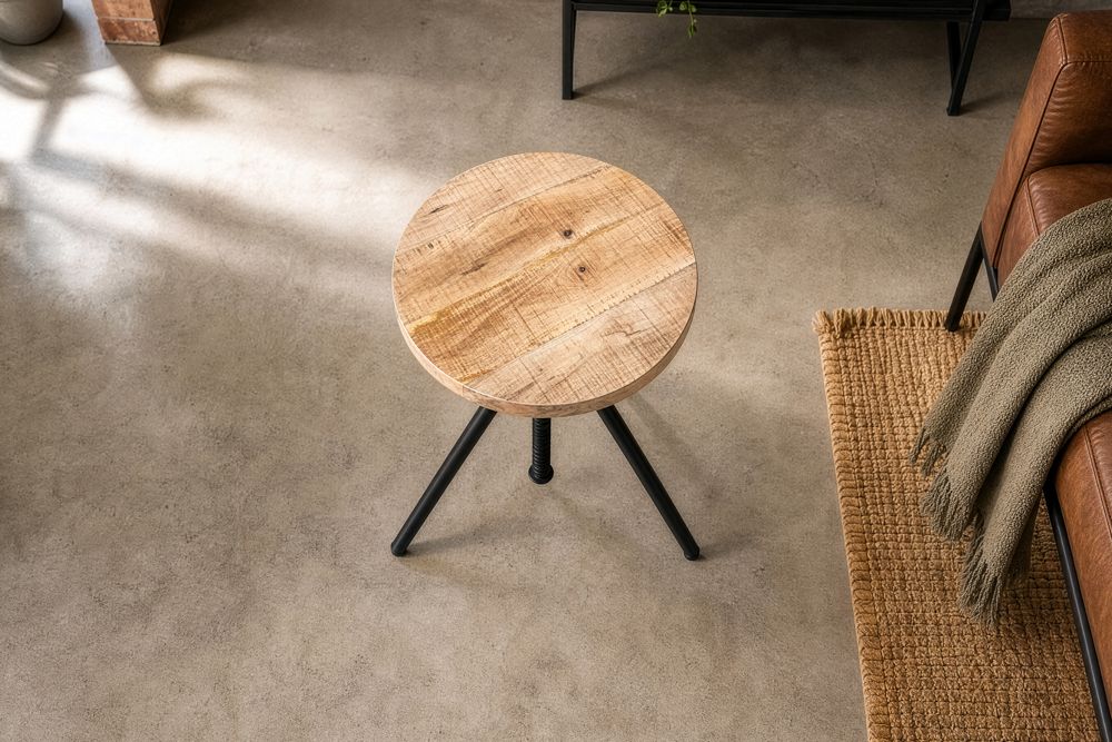 Höhenverstellbarer Hocker FACTORY 60cm natur Mangoholz Metall Sitzhocker