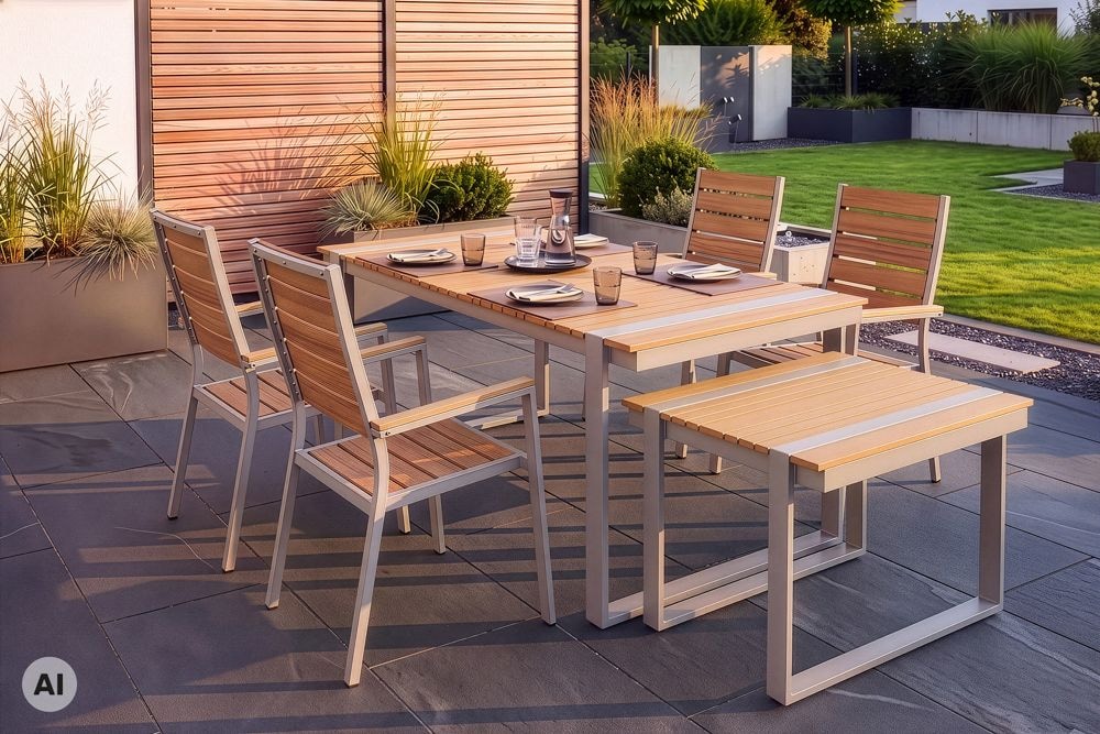 Gartentisch TAMPA LOUNGE 70cm natur greige Aluminium wetterfest Outdoor Balkontisch
