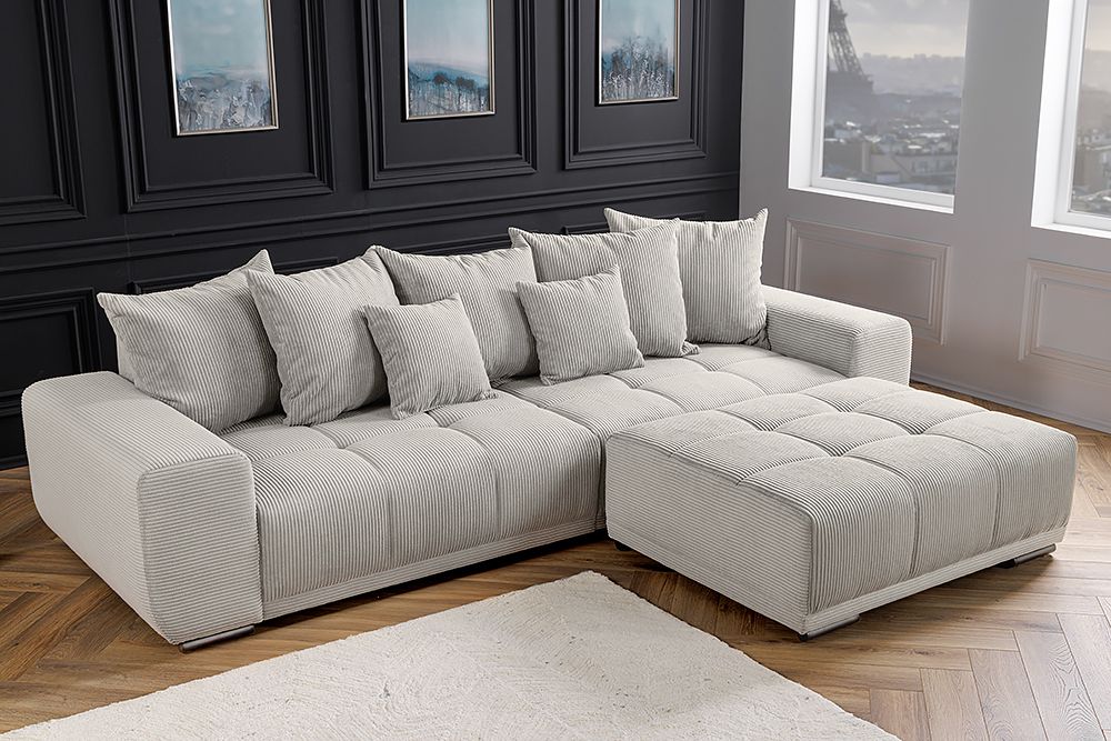 Modernes XXL Sofa ELEGANCIA 285cm champagner beige Cord inklusive Kissen Bigsofa