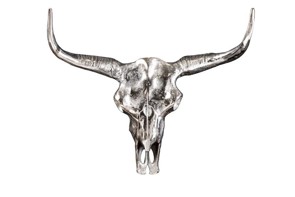 Design Schädel MATADOR 70cm silber Aluminium Wanddekoration
