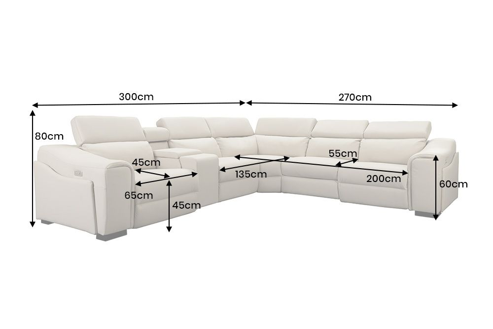 Multifunktionales Ecksofa PRIME 300cm beige Kunstleder Relaxfunktion Getränkehalter