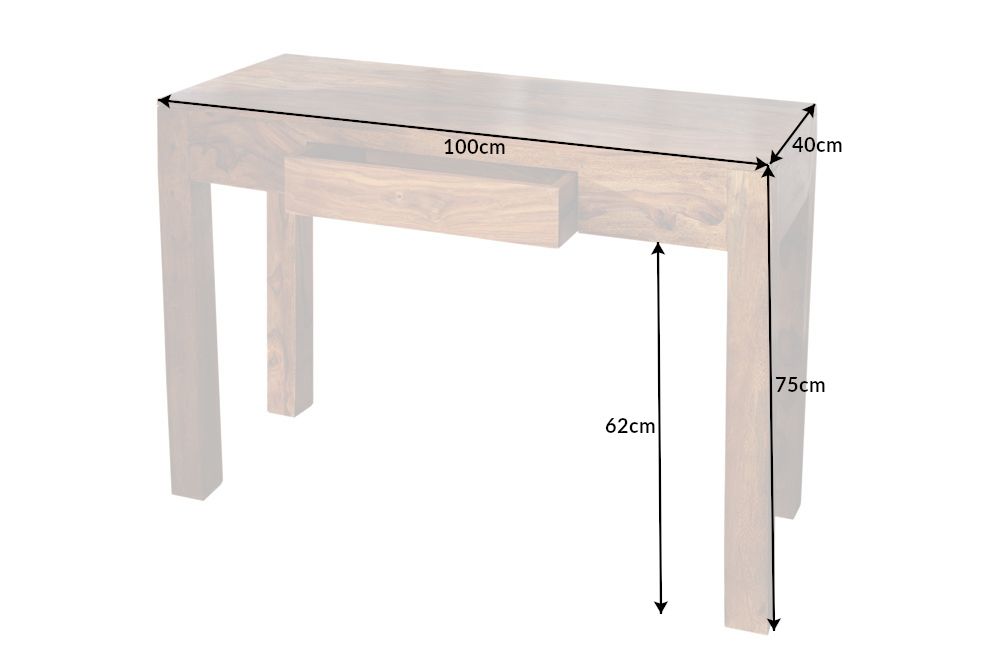 Massiver Sekretär MAKASSAR 100cm braun Sheesham stone finish Schreibtisch Konsolentisch
