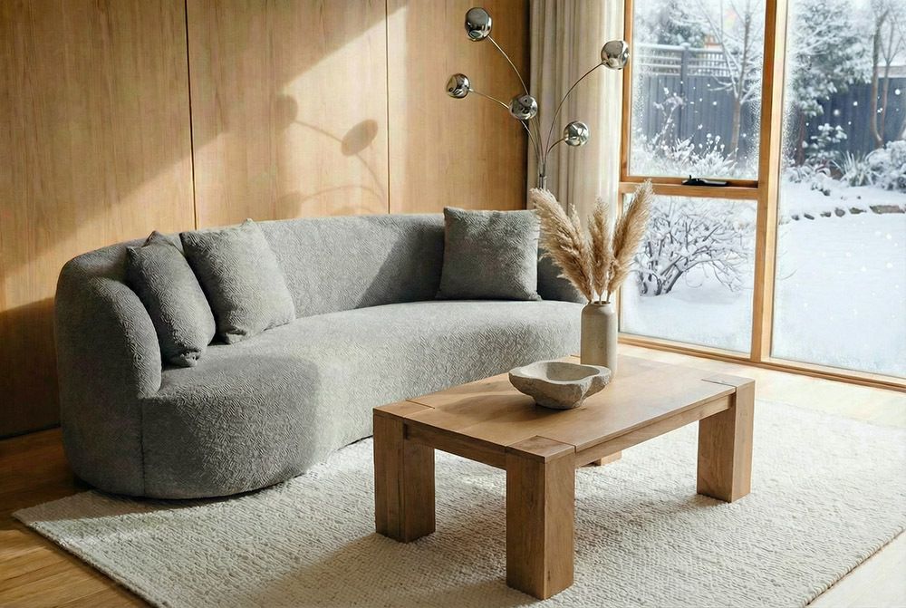 Massiver Couchtisch MAKASSAR 100cm natur Mangoholz cream finish einzigartige Maserung