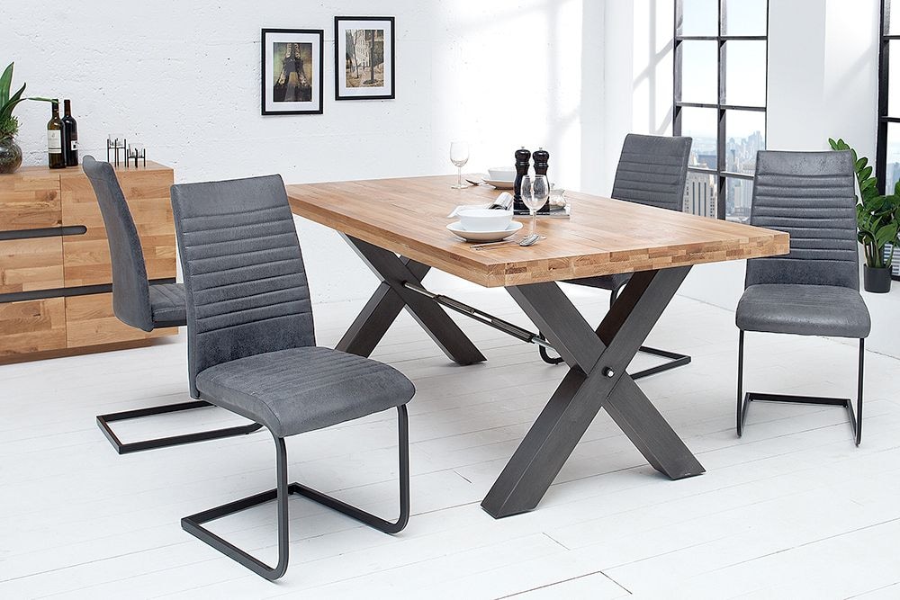 Industrial Freischwinger Stuhl APARTMENT antik grau mit Metallgestell