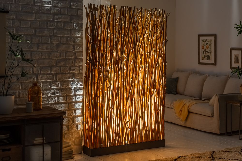 Handgefertigte Stehlampe NATURAL PARAVENT 180cm Longan-Holz Raumtrenner