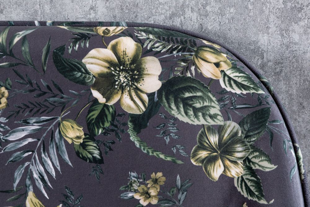 Design Bank PRÊT-À-PORTER grau Samt florales Muster und goldene Fußkappen