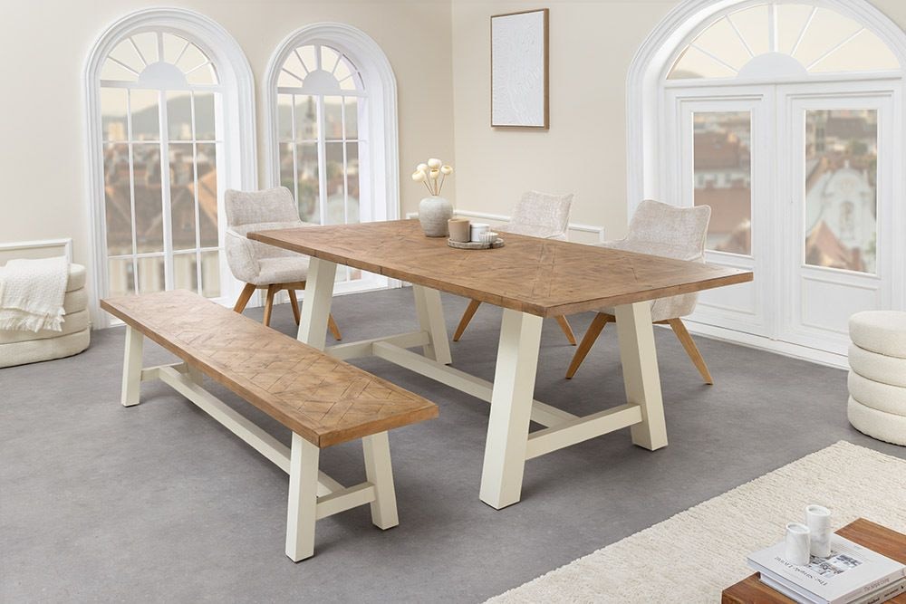 Massive Sitzbank HAMPTONS 200cm hellbraun creme Pinienholz