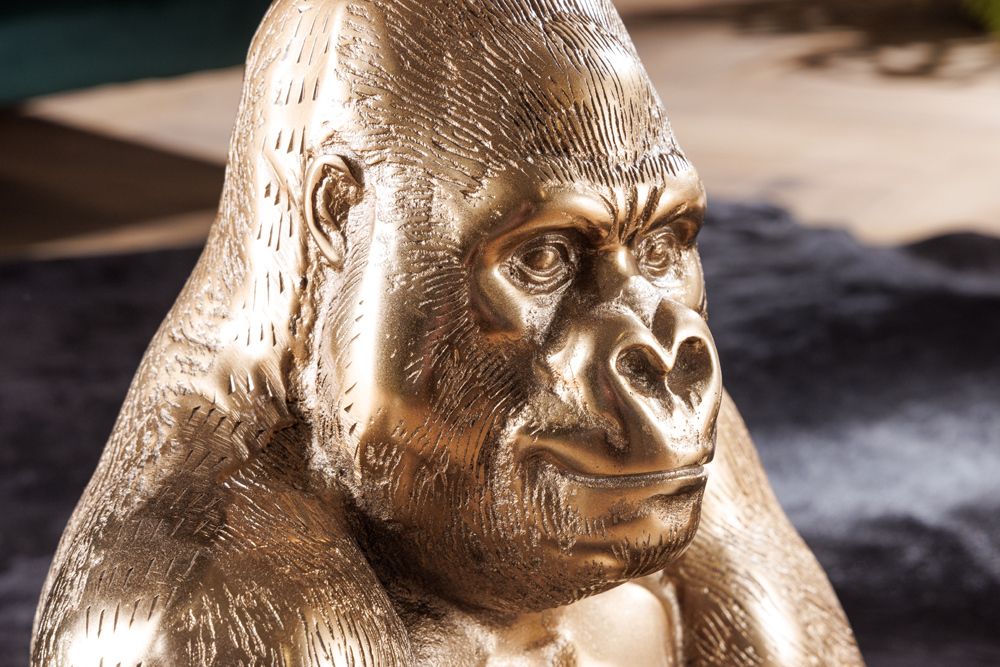 Runder Couchtisch WILDLIFE KONG 60cm gold Metall Glas Affenfigur Gorilla Skulptur handmade