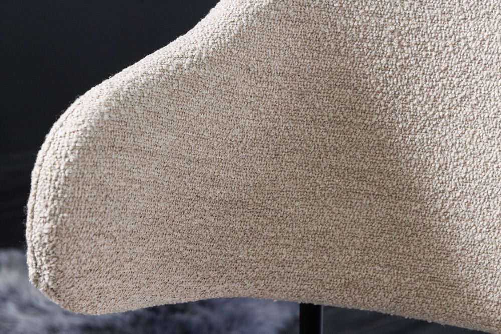 Design Stuhl VOGUE greige Bouclé schwarze Metallbeine