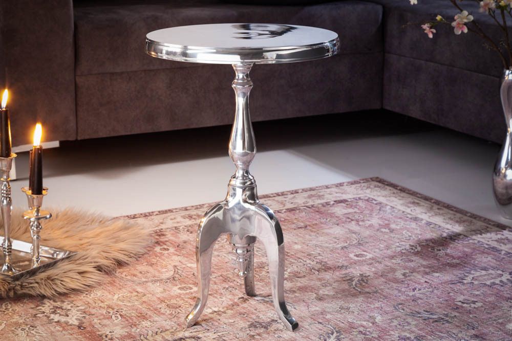 Eleganter Beistelltisch SAVOY 55cm silber poliert Dreibein mit runder Platte