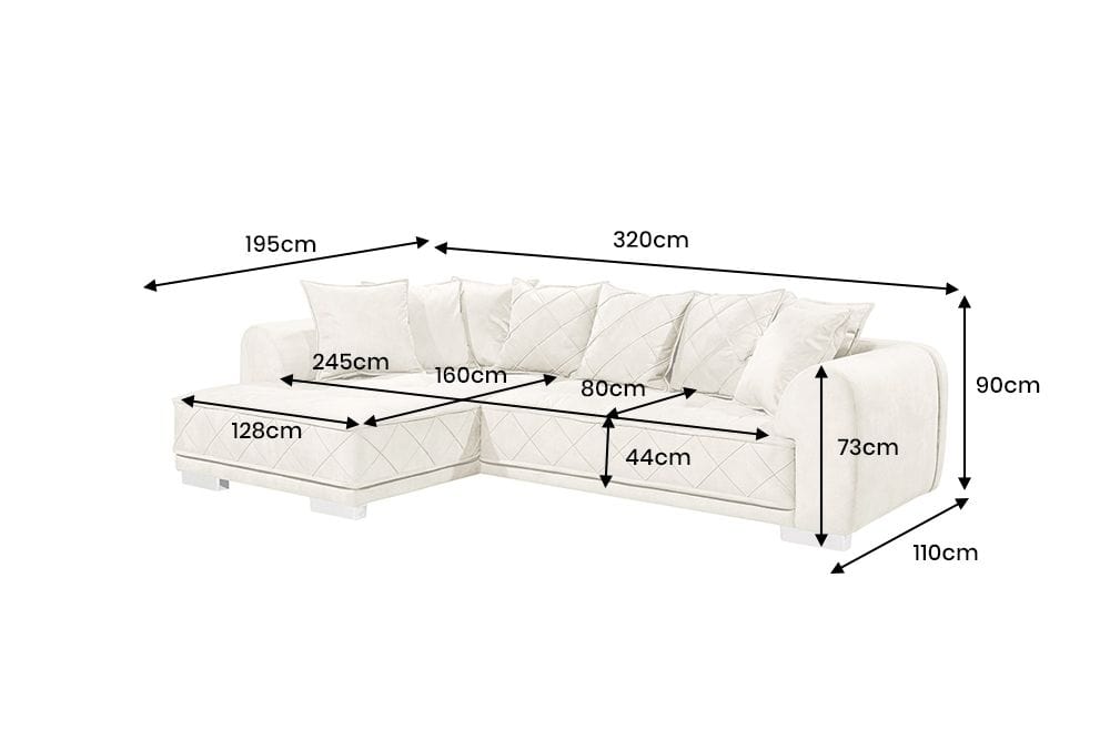 Modernes XXL Ecksofa DECADENCIA 320cm beige Samt Bigsofa inkl. Kissen