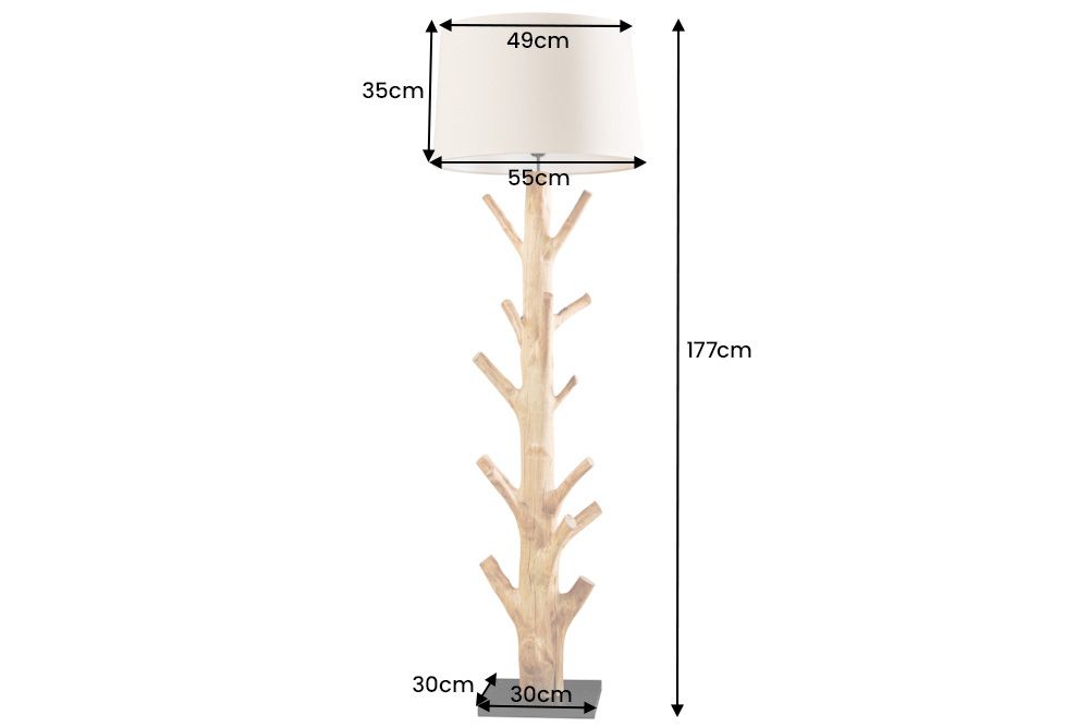 Design Stehlampe TREE NATURE 180cm Massivholz Leinenschirm handmade