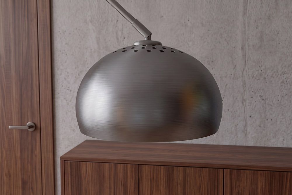 Ausziehbare Bogenlampe LOUNGE DEAL 170-210cm chrom gebürstet Marmorfuß Stehlampe