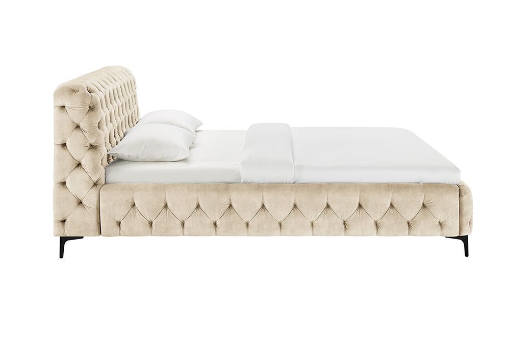 Design Bett MODERN BAROCK 180x200cm champagner Samt Chesterfield Doppelbett