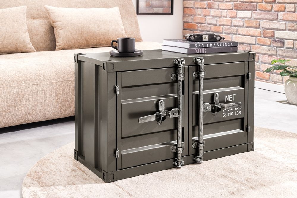 Container-Schrank GLOBETROTTER 80cm anthrazit Metall Couchtisch mit Flügeltüren Kommode