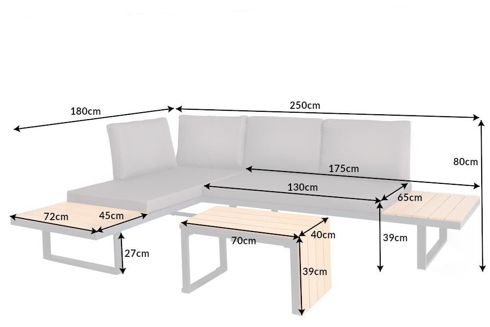 Wetterfestes Gartenmöbel Set IBIZA MODULAR LOUNGE 250cm champagner greige Aluminium