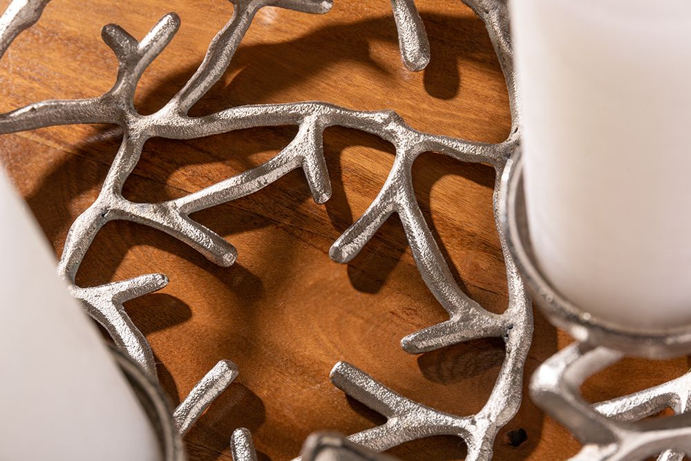 Eleganter Kerzenhalter ABSTRACT 38cm silber Kranz aus Ästen für 4 Kerzen
