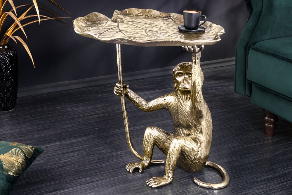 Design Beistelltisch WILDLIFE MONKEY 60cm gold antik Metall handmade