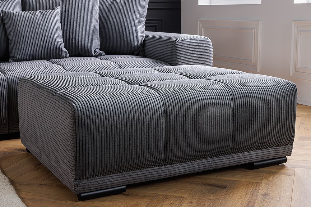 Moderner Hocker ELEGANCIA 110cm anthrazit Cord Fußhocker Sitzhocker