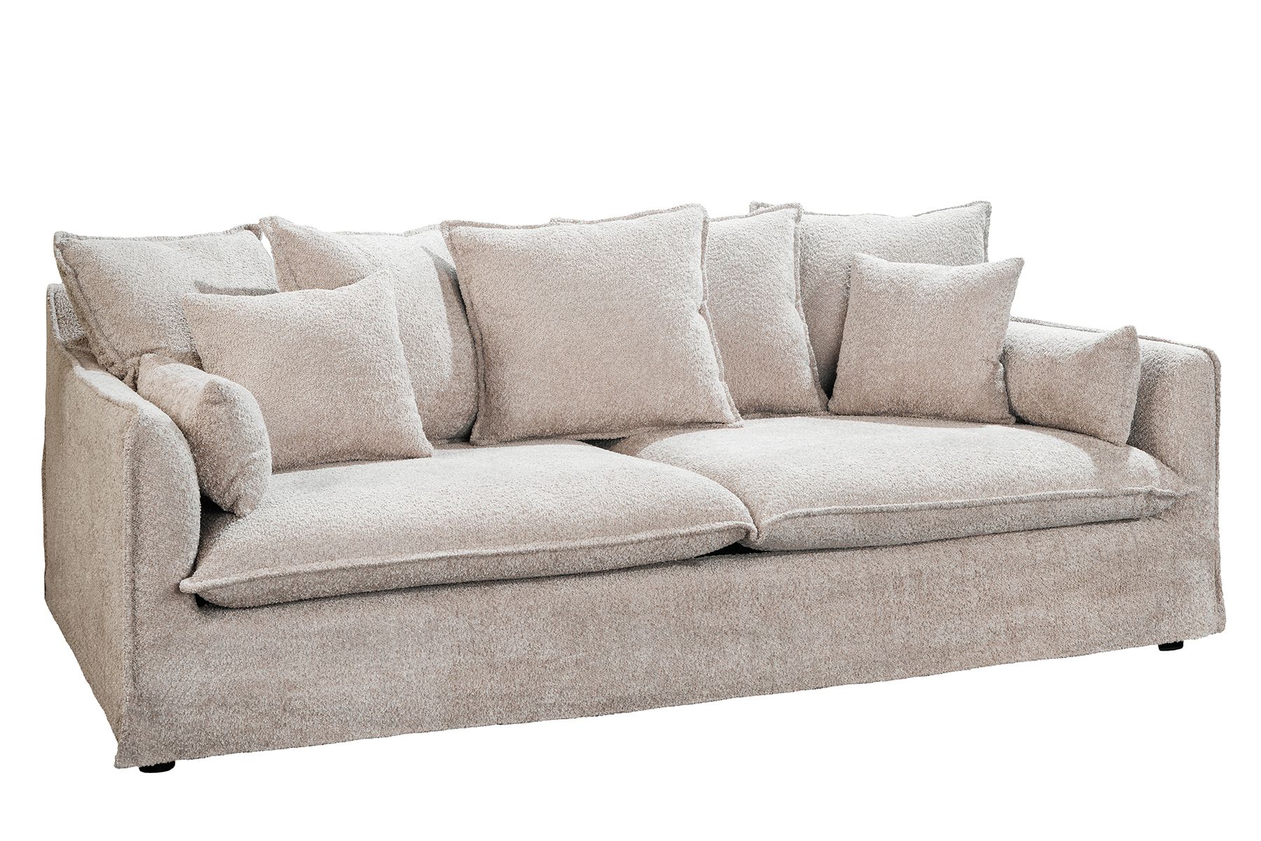 Großes 3-Sitzer Sofa HEAVEN 200cm champagner beige Bouclé Federkern Hussensofa