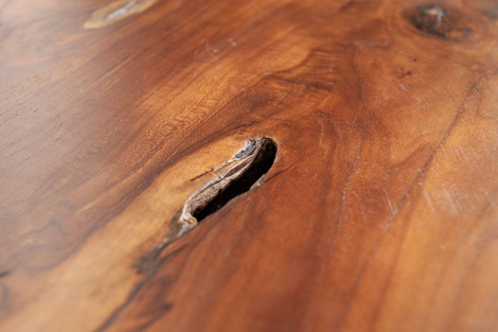 Massiver Beistelltisch ROOT 40cm Teakholz Hocker aus Wurzelholz