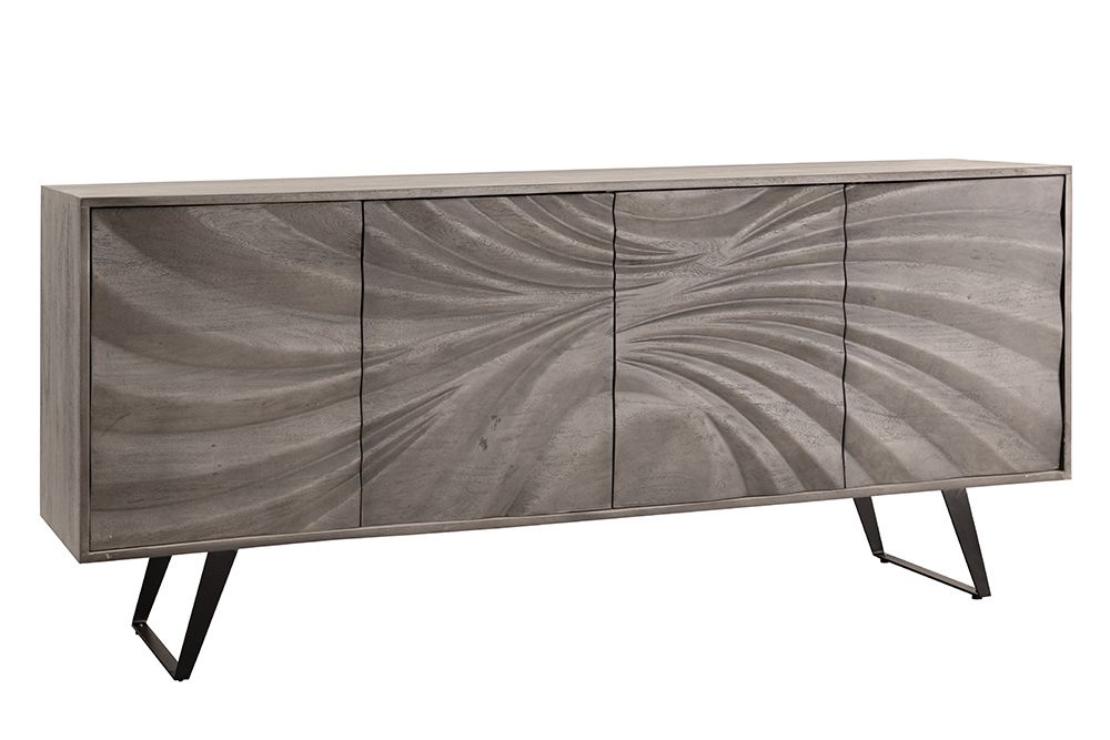 Massivholz Sideboard HURRICANE 175cm grau Akazie 3D-Design