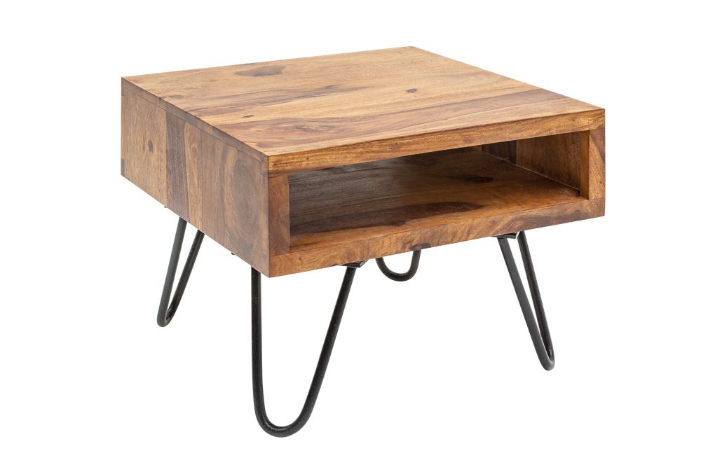Massivholz Beistelltisch SCORPION 45cm braun Sheesham stone finish Hairpin Legs Stauraum