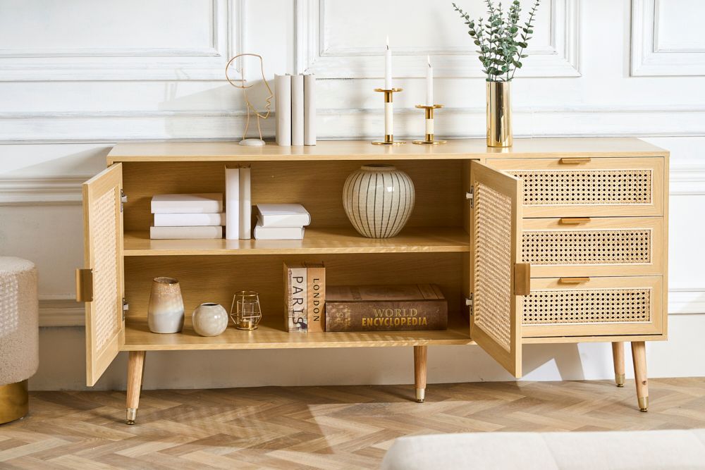Design Sideboard VIENNA 155cm Wiener Geflecht Rattan Kommode mit Schubladen