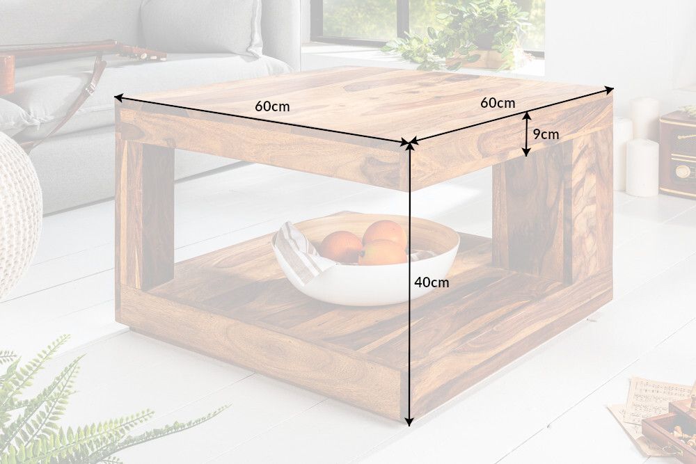 Design Couchtisch GIANT 60cm braun Sheesham Massivholz stone finish mit Ablage