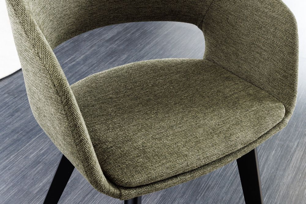 Design Stuhl NORDIC STAR grün Strukturstoff Massivholz schwarz mit Armlehne gepolstert