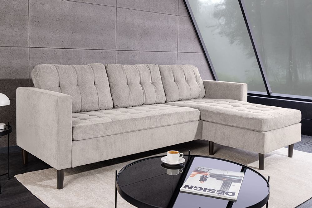Modernes Ecksofa STOCKHOLM 220cm hellgrau Cordstoff Federkern 3-Sitzer-Sofa