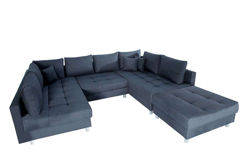 Moderne XXL Wohnlandschaft KENT 305cm anthrazit Federkern Bigsofa inkl. Hocker