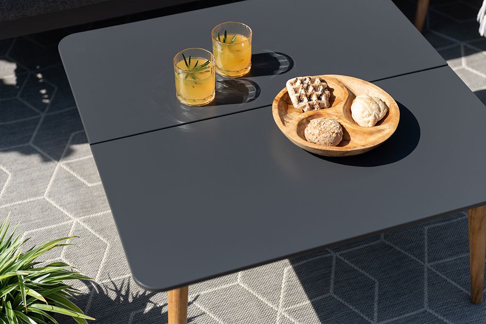 Outdoor Beistelltisch IPANEMA 80cm anthrazit Aluminium Teakholz wetterfest Gartentisch