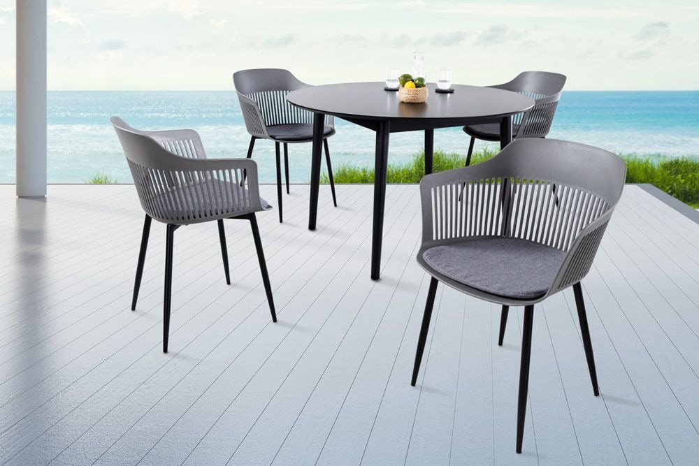Design Stuhl AIRE grau Kunststoff Stahlgestell Indoor Outdoor inkl. Kissen