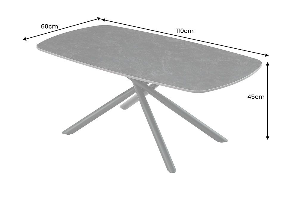 Design Couchtisch OSAKA 110cm anthrazit Keramik schwarz Metall mit Sterngestell